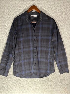 Calvin Klein Black and Blue Plaid Button-Down Shirt